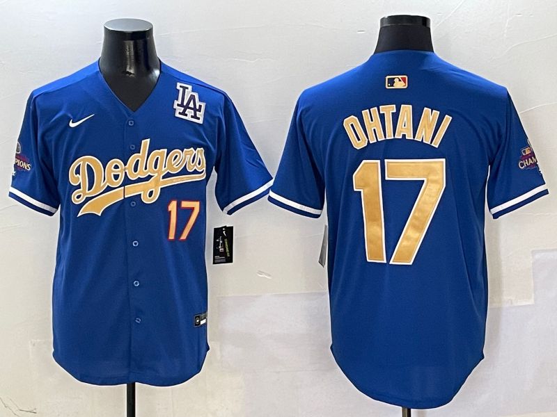 Men Los Angeles Dodgers #17 Ohtani Blue Champion gold character 2025 Nike MLB Jersey style 4093->los angeles dodgers->MLB Jersey